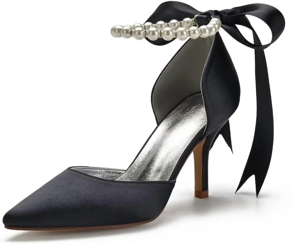 High Heel Wedding Shoes for Bride Closed Toe Pearl Bridal Heels Formal Pumps for Women Evening