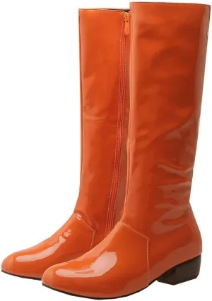 KISSASA Womens GOGO Boots Chunky Mid Calf Low Heel Patent Zip Up Boots Disco Dancing Shoes