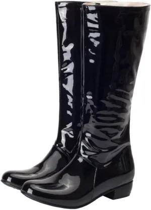 KISSASA Womens GOGO Boots Chunky Mid Calf Low Heel Patent Zip Up Boots Disco Dancing Shoes