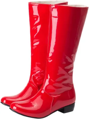 KISSASA Womens GOGO Boots Chunky Mid Calf Low Heel Patent Zip Up Boots Disco Dancing Shoes