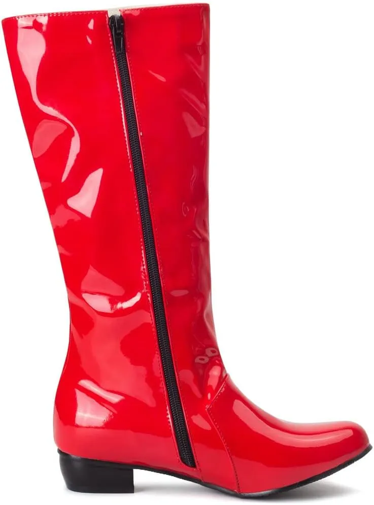 KISSASA Womens GOGO Boots Chunky Mid Calf Low Heel Patent Zip Up Boots Disco Dancing Shoes