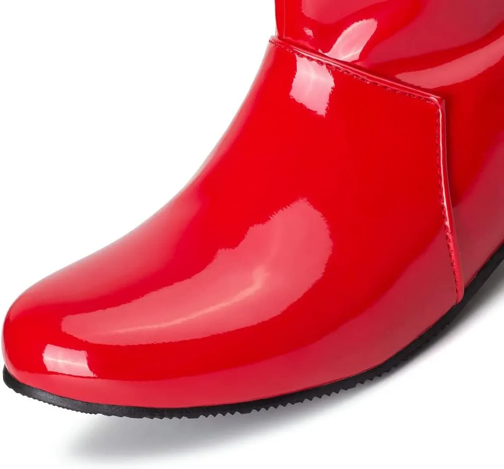 KISSASA Womens GOGO Boots Chunky Mid Calf Low Heel Patent Zip Up Boots Disco Dancing Shoes