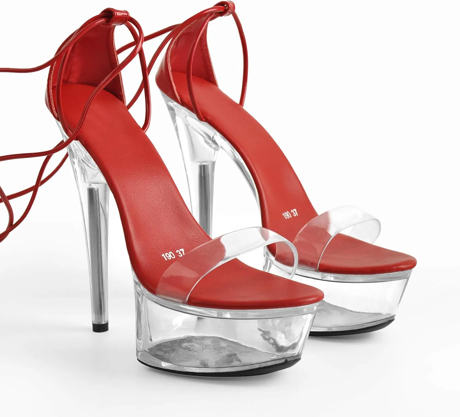 Lace Up Clear Platform High Heels Round Open Toe