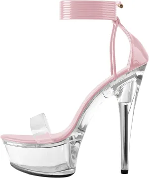 Lace Up Clear Platform High Heels Round Open Toe