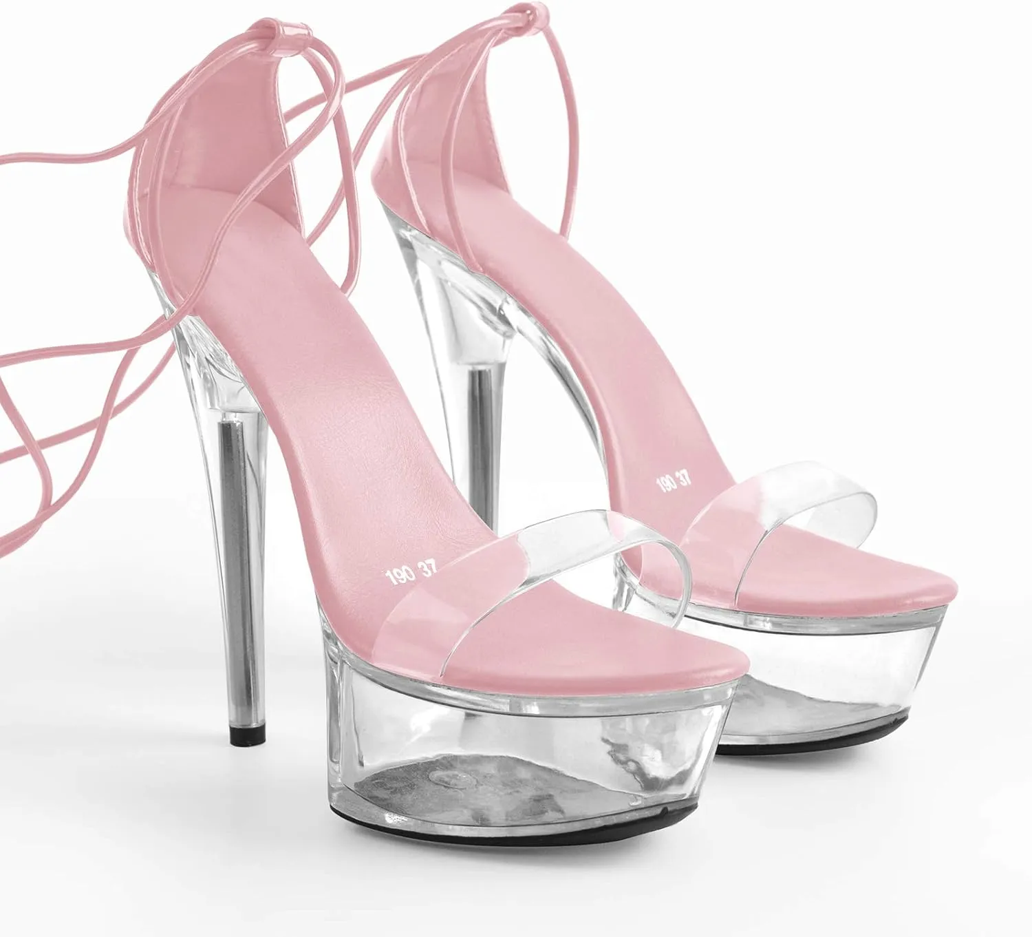 Lace Up Clear Platform High Heels Round Open Toe