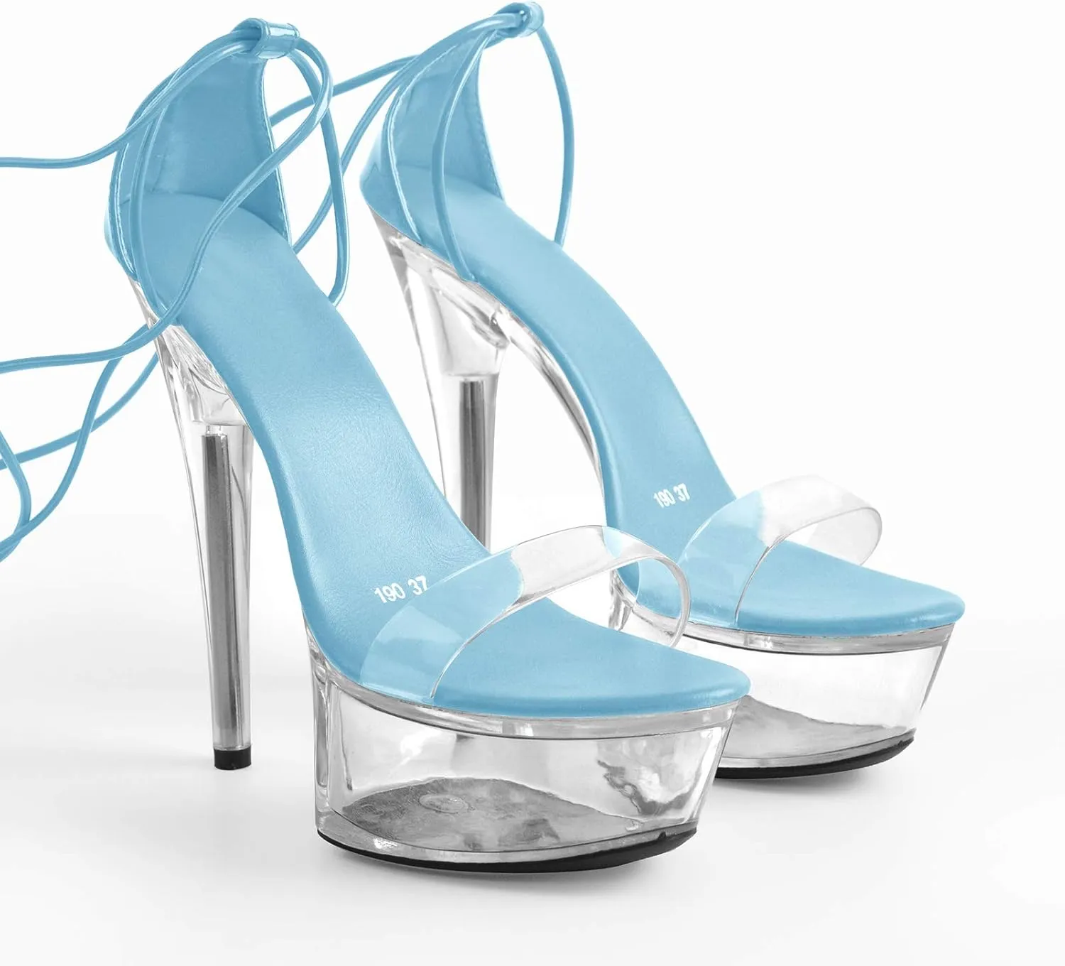 Lace Up Clear Platform High Heels Round Open Toe
