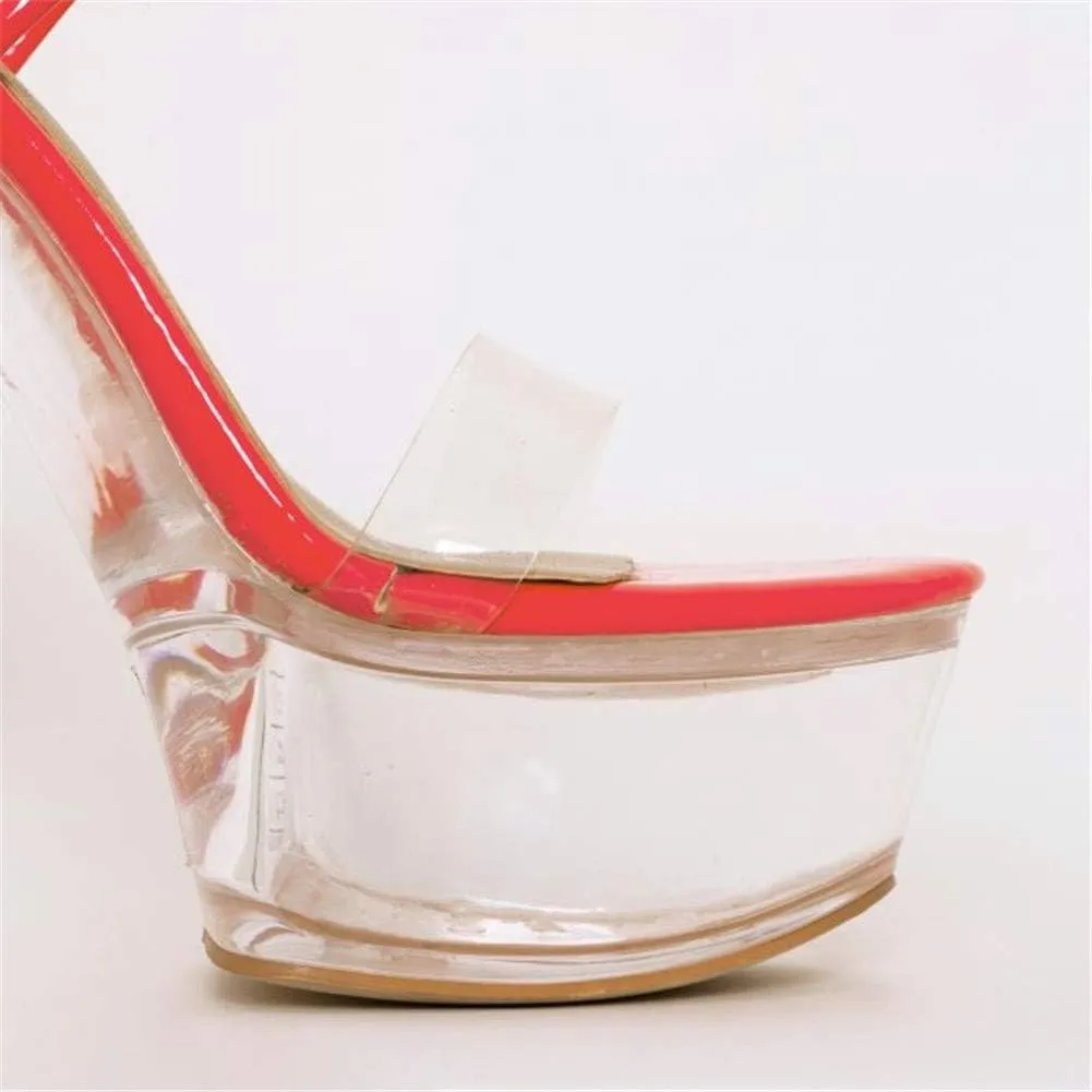 Lace Up Clear Platform High Heels Round Open Toe