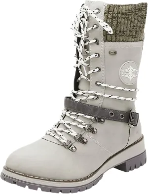 Lace Up Mid Calf Snow Boots for Women Square Heel Belt Boots Fleece Lined Warm Boots Flat Boots for Women