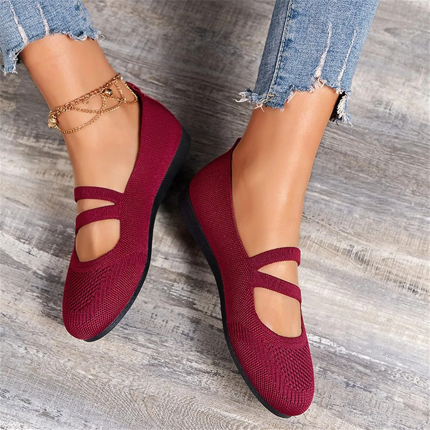 Ladies Fashion Solid Color Breathable Knitting Comfortable Flat Casual Shoes Women's Business Casual Shoes