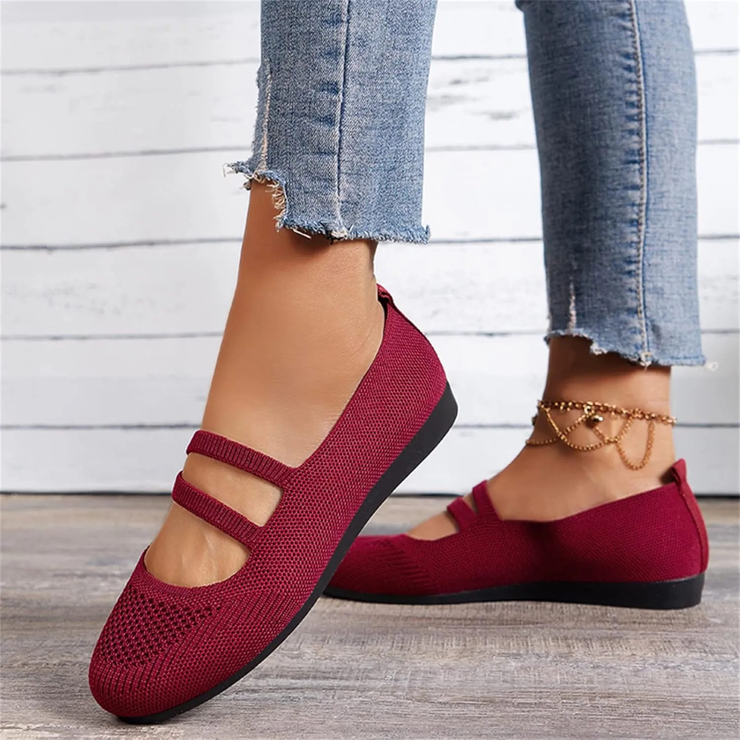 Ladies Fashion Solid Color Breathable Knitting Comfortable Flat Casual Shoes Women's Business Casual Shoes