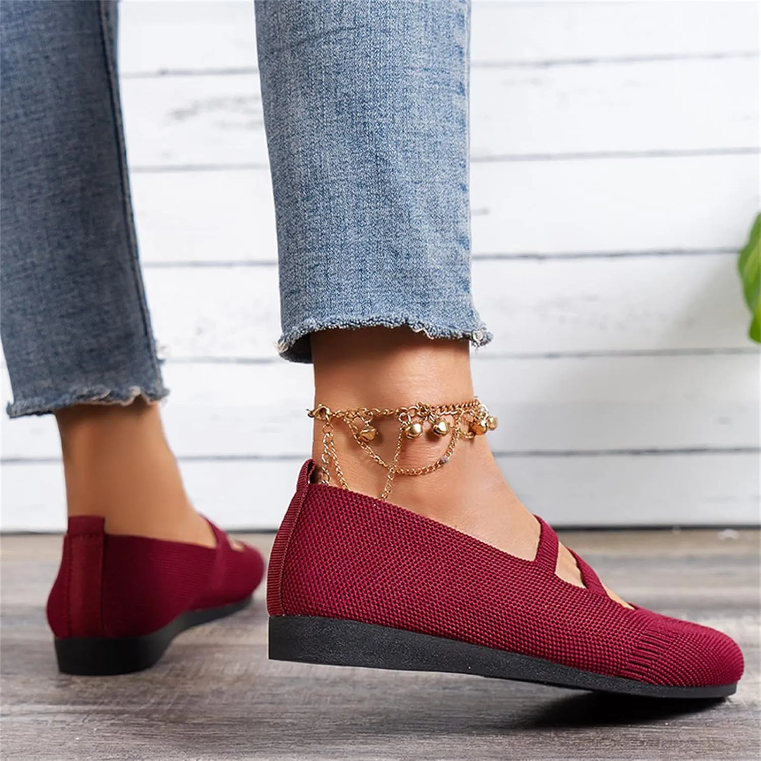 Ladies Fashion Solid Color Breathable Knitting Comfortable Flat Casual Shoes Women's Business Casual Shoes