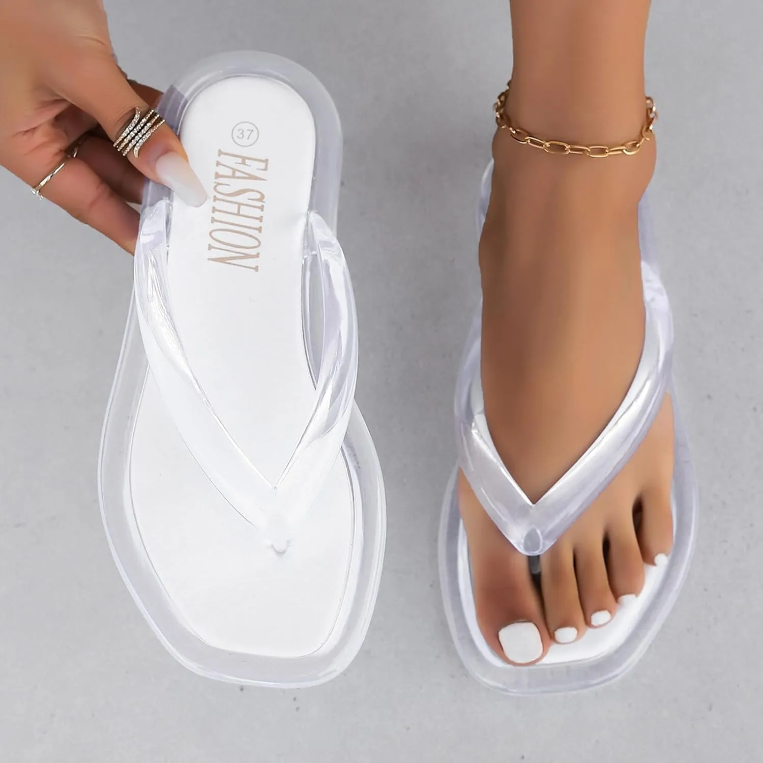 Ladies Summer Home Outdoor Beach Flip Flops Transparent Crystal Clip Toe Large Size Sandal Slippers Sandals for Bunions And Wide Feet Women