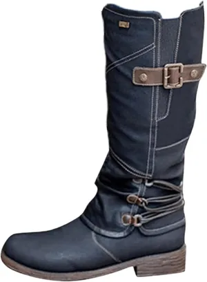 Ladmiple Boots For Women Ankle Booties Low Heel Combat Boots Side Zipper Mid Calf Motorcycle Riding Military Biker Boots