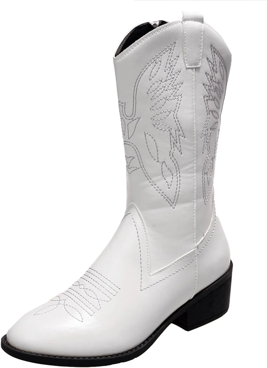 Ladmiple Cowboy Boots For Women Mid Calf Wide Width Wide Calf Knee High Cowgirl Boots Embroidery Fashion Boot Pull On