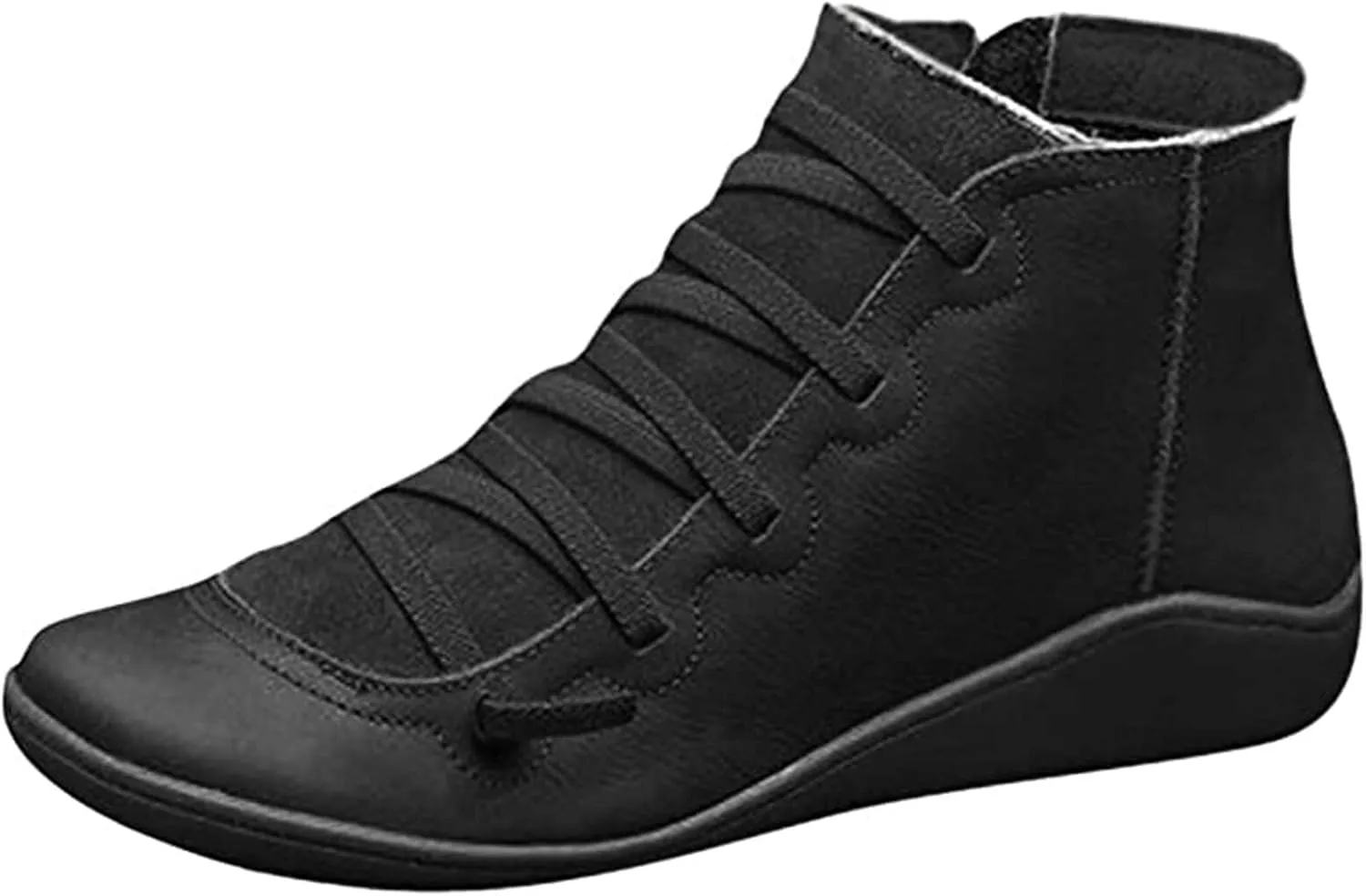 Lausiuoe Ankle Boots For Women No Heel Casual Dressy Vintage Retro Short Western Boots Ladies Elegant Flat Booties