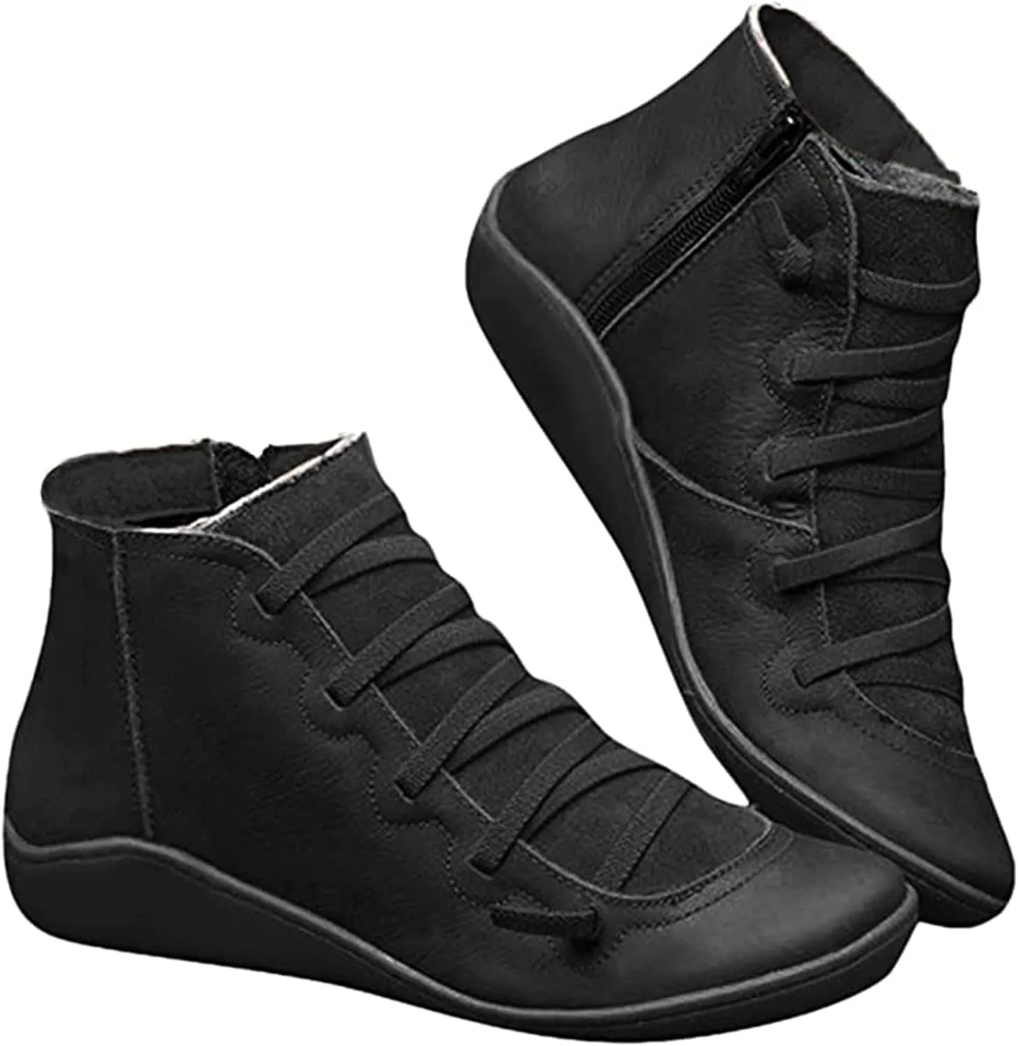 Lausiuoe Ankle Boots For Women No Heel Casual Dressy Vintage Retro Short Western Boots Ladies Elegant Flat Booties