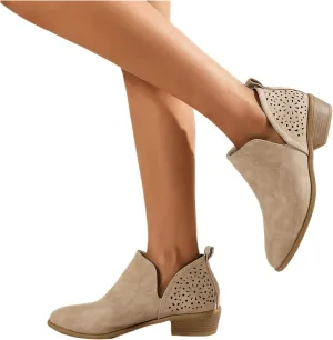 Lausiuoe Boots For Women Ankle Booties Sexy Low Heels V Cutout Chunky Block Casual Dressy Wide Width Slip on Ankle Boots