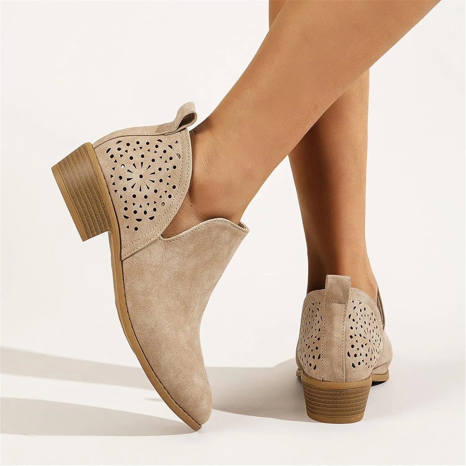 Lausiuoe Boots For Women Ankle Booties Sexy Low Heels V Cutout Chunky Block Casual Dressy Wide Width Slip on Ankle Boots