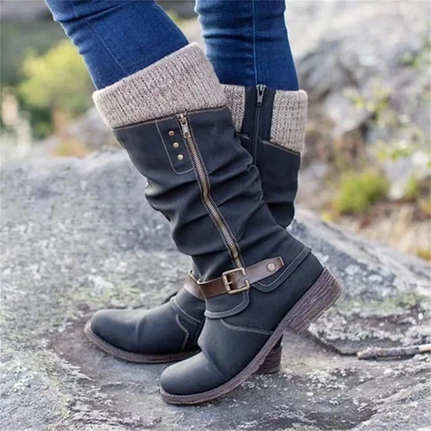 Lausiuoe Boots For Women Knee High Wide Calf Cowboy Cowgirl Western Boots Embroidery Low Heel Fashion Fall Booties 2022