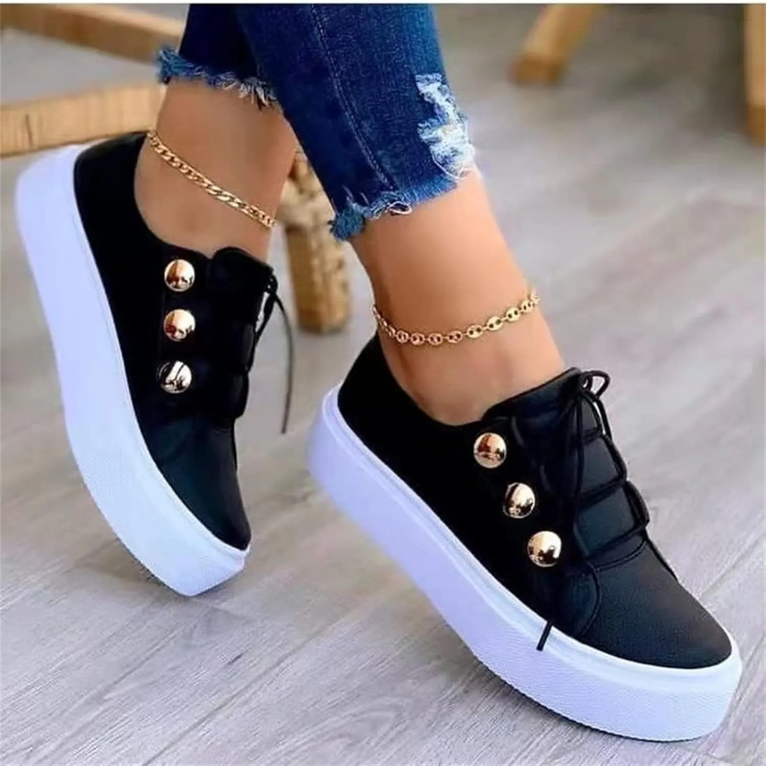 Lausiuoe Shoes For Women Sneakers Trendy Low Top Fashion Comfortable Casual Lightweight Breathable Walking Flat Loafers
