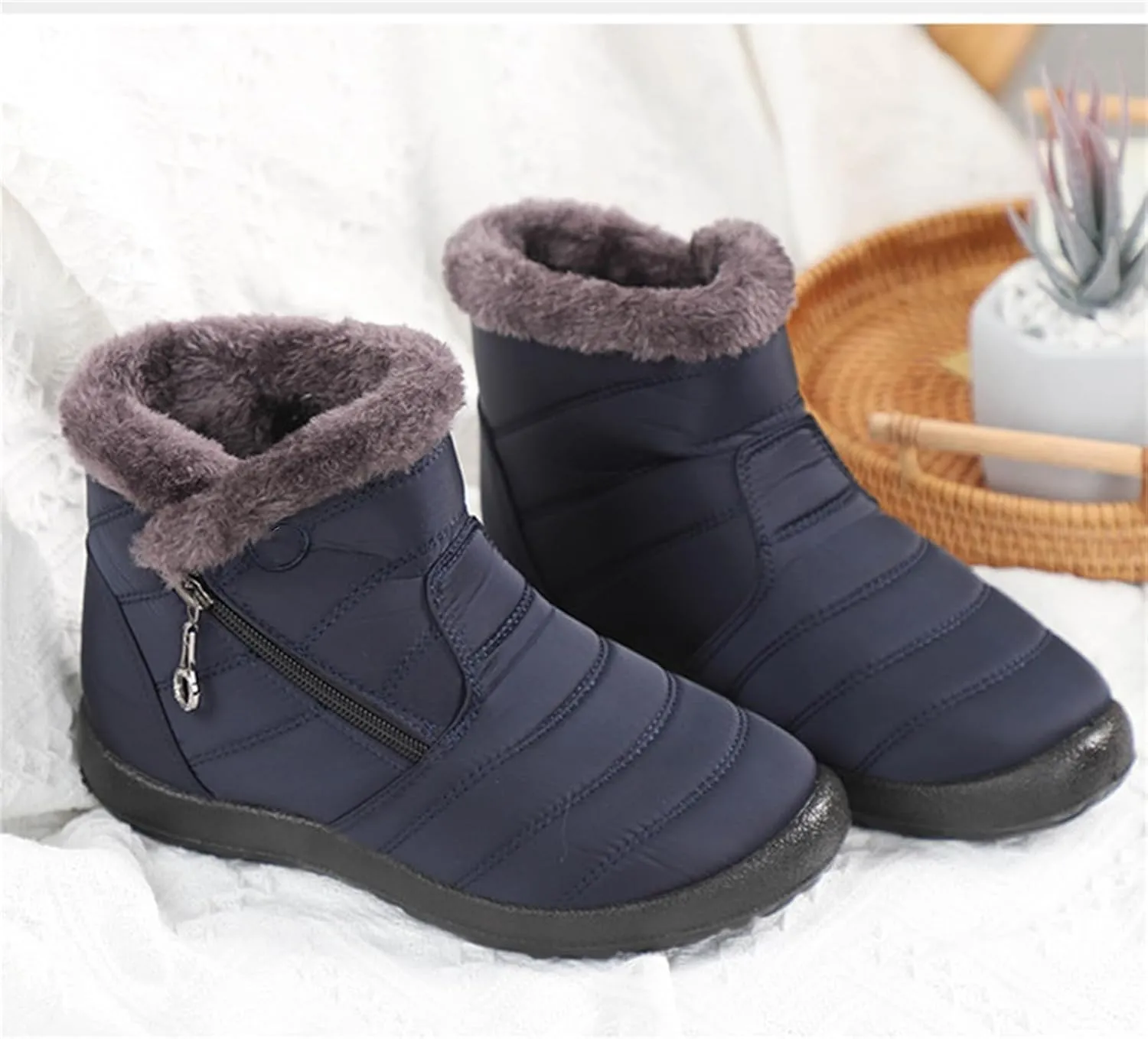 Lausiuoe Snow Boots For Women Waterproof Insulated Wide Width Winter Warm Fur Lined Ankle Booties Outdoor Walking Shoes