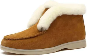 Lausiuoe Womens Winter Boots With Fur Lined Fuzzy Ankle Bootie Warm Fluffy House Shoes Silp On Casual Loafers Slippers