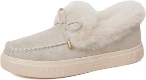 Lausiuoe Womens Winter Boots With Fur Lined Snow Fuzzy Ankle Booties Fashion Slip On Warm House Shoes Loafers Slippers