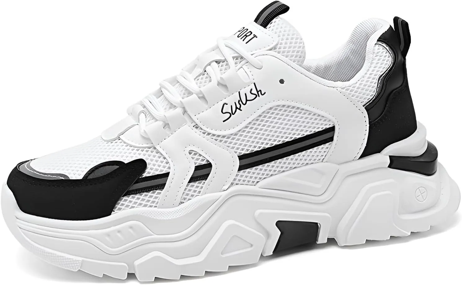 lilaBelle]【Hidden Height Increase Men's Dad Shoes Summer Breathable Sneakers with Concealed Lift, Comfortable Casual Sports Shoes for Outdoor Walking, Fashion White Chunky Trainers (Mesh & Rubber)