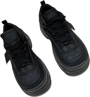 lilaBelle]Women's Platform SneakersThick Sole Height Increase Breathable Athletic Walking Shoes, Lightweight Fashion Dad Shoes for Fall, Non-Slip Casual Wear with Cushioned Insole Black