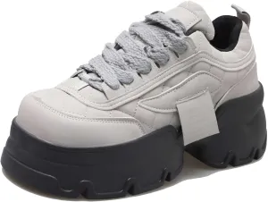 lilaBelle]Women's Platform SneakersThick Sole Height Increase Breathable Athletic Walking Shoes, Lightweight Fashion Dad Shoes for Fall, Non-Slip Casual Wear with Cushioned Insole Grey