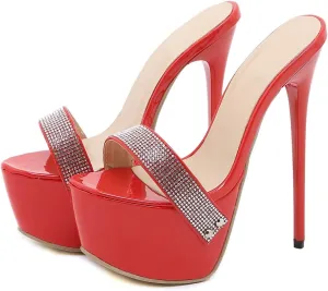LISHAN Women's Super High Heels Rhinestone Studded Platform Stiletto Mules