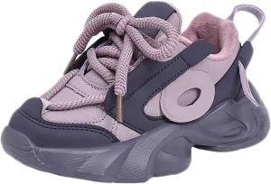 Little/Big Kids Leather Platform Chunky Heels Sneakers Breathable Lace Up Walking Dad Shoes Comfortable Sneakers