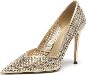 Lryweisy Women's High Heels Pumps Rhinestone Heels Closed Toe Heels for Women 4 Inch Stiletto Dress Wedding Party Pumps Shoes
