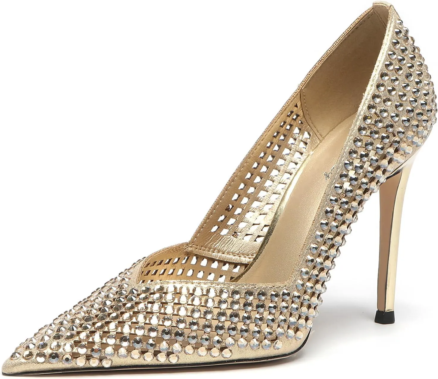 Lryweisy Women's High Heels Pumps Rhinestone Heels Closed Toe Heels for Women 4 Inch Stiletto Dress Wedding Party Pumps Shoes