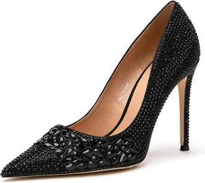 Lryweisy Women's High Heels Pumps Rhinestone Heels Closed Toe Heels for Women 4 Inch Stiletto Dress Wedding Party Pumps Shoes