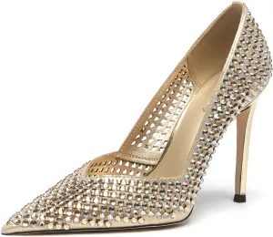 Lryweisy Women's High Heels Pumps Rhinestone Heels Closed Toe Heels for Women 4 Inch Stiletto Dress Wedding Party Pumps ShoesSize 6.5