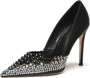 Lryweisy Women's High Heels Pumps Rhinestone Heels Closed Toe Heels for Women 4 Inch Stiletto Dress Wedding Party Pumps ShoesSize 9.5