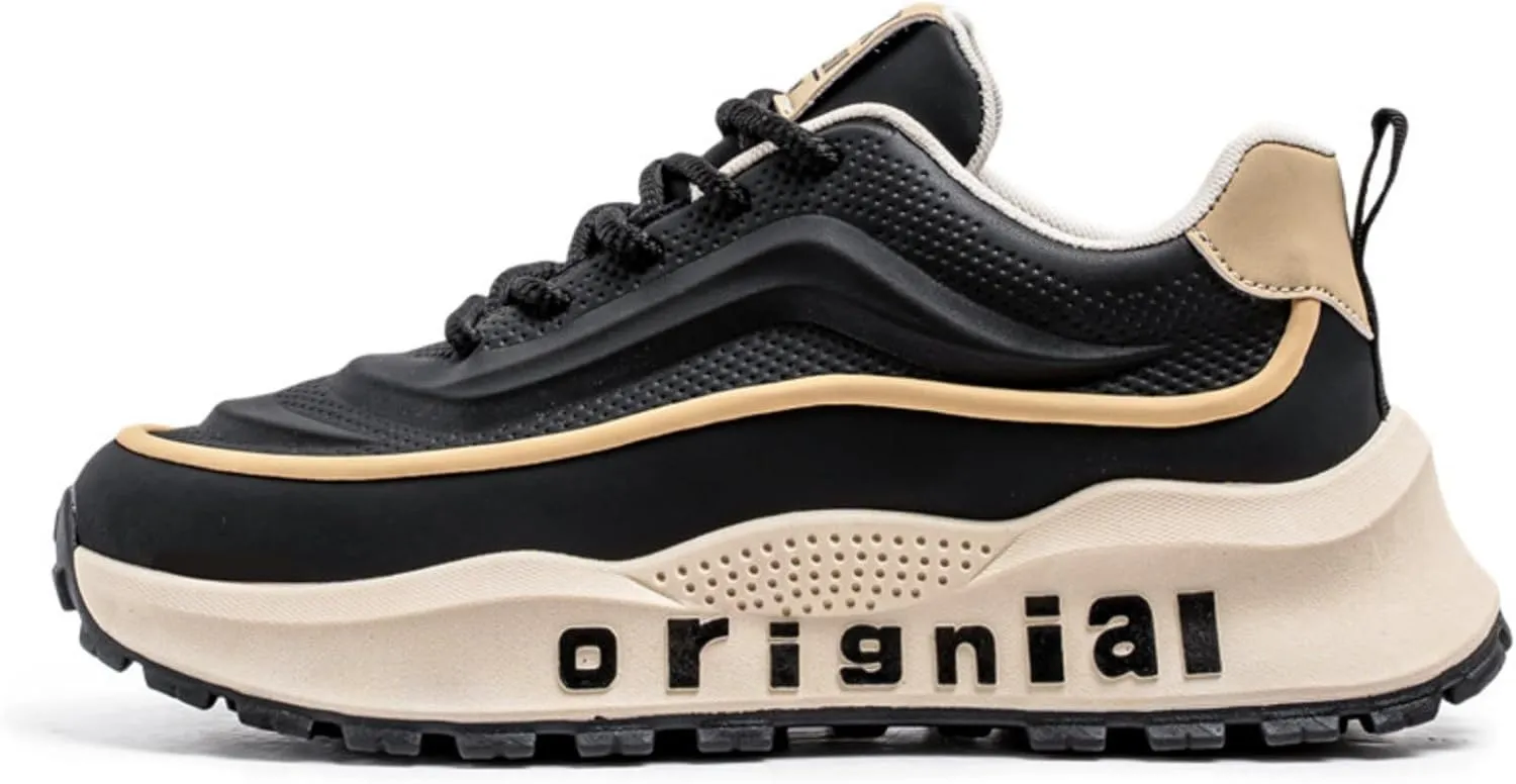 Mens Breathable Leather Lace Up Platform Sneakers Fashion Casual Non-Slip Shock Absorbing Heighten Walking Workout Dad Shoes