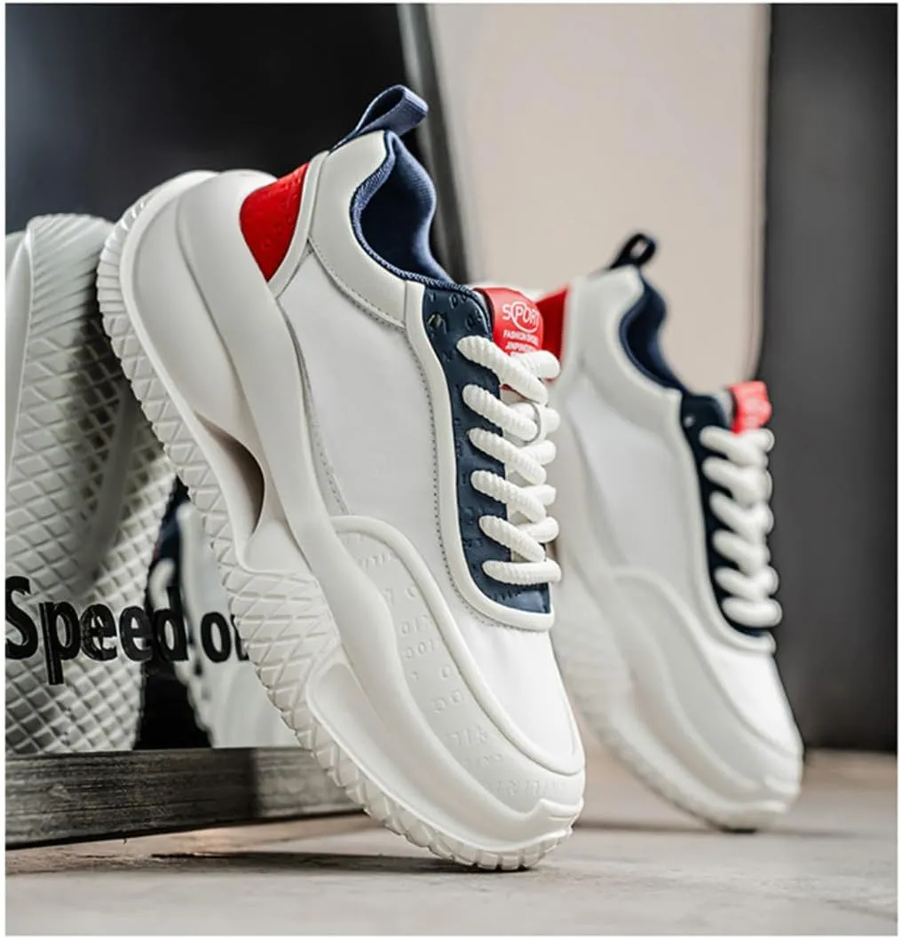 Men's Comfy Lightweight Casual Tennis Dad Shoes Running Shoe Platform Thick Sole Height Increase Walking Sneakers