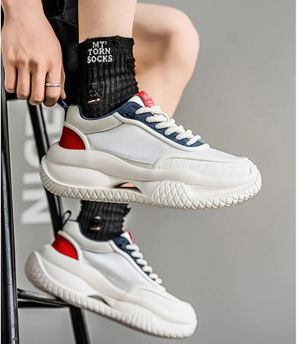 Men's Comfy Lightweight Casual Tennis Dad Shoes Running Shoe Platform Thick Sole Height Increase Walking Sneakers