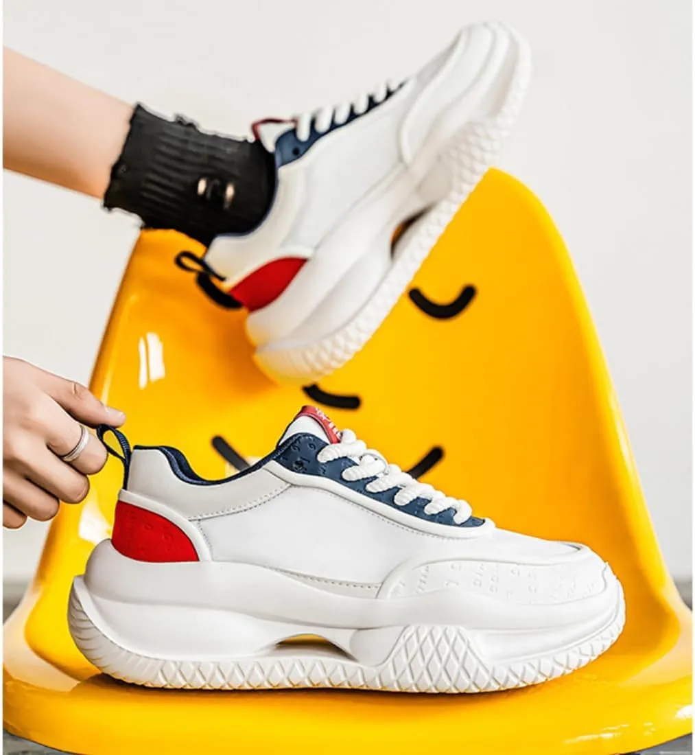 Men's Comfy Lightweight Casual Tennis Dad Shoes Running Shoe Platform Thick Sole Height Increase Walking Sneakers