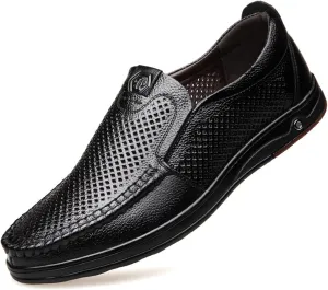 Mens Dress Shoes Men's Shoes Large Size Genuine Leather Breathable Hollow dad Shoes Middle-Aged and Elderly Shoes Business Casual Non-Slip Shoes(Darkbrown,45)
