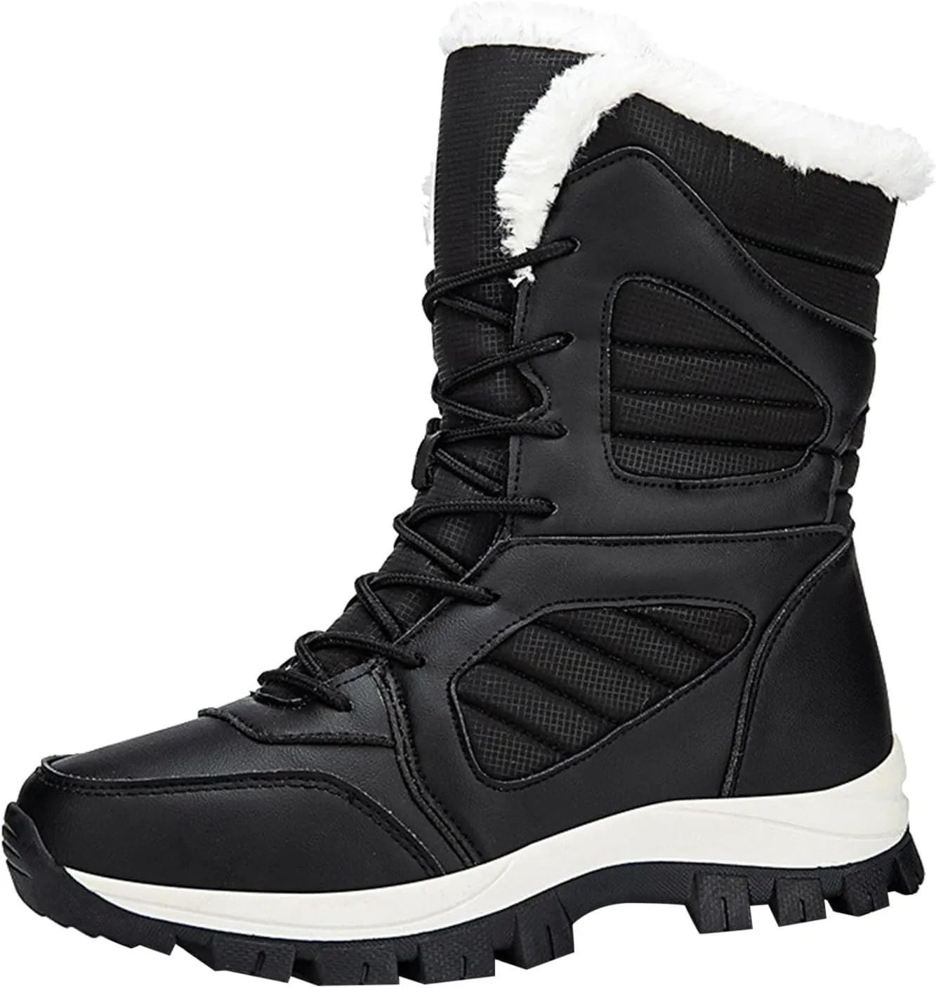 Mid Calf Snow Boots for Women Fleece Lined Warm Winter Boots Lace Up Non Slip Boots Vintage High Top Winter Snow