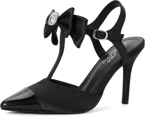 Mofri ShowHow Womens High Heels Closed Splicing Pointed Toe Stiletto Bow Tie Slingback Heeled Shoes Ankle Strap Wedding Pumps Bridal Party Work Dress Shoes