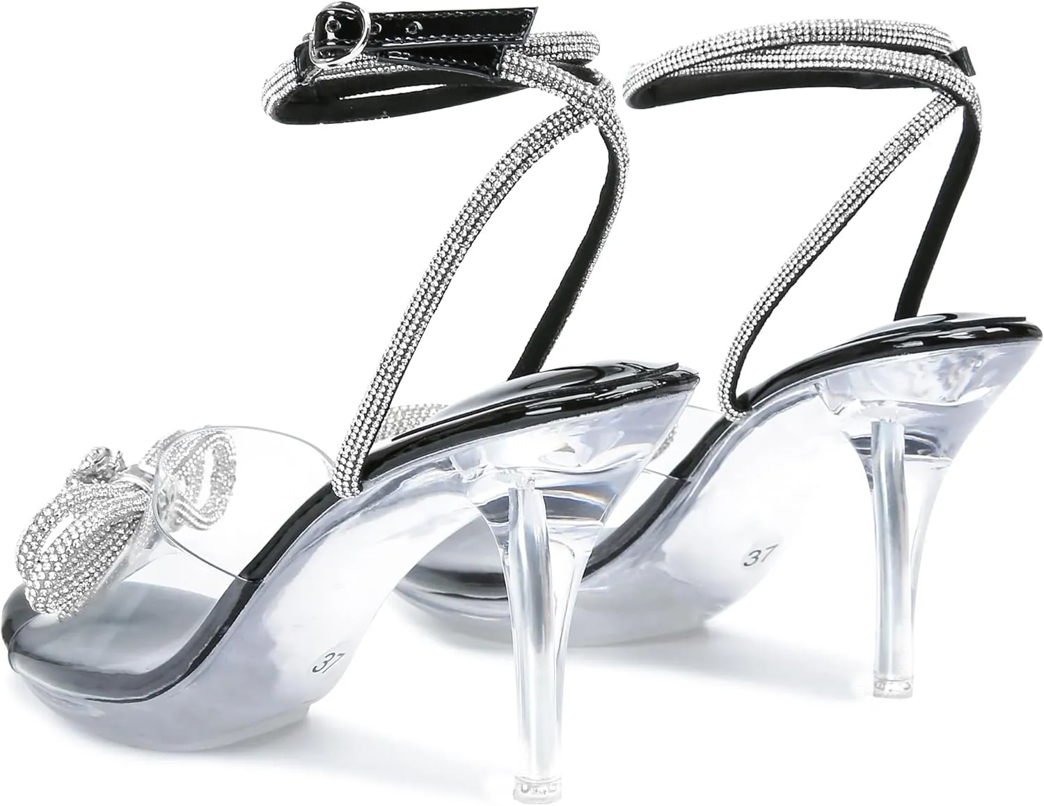 NBUUNBU Clear Heels With Rhinestone Bow Strappy Sandals For Women Ankle Strap Butterfly Transparent Platform High Heel Sexy Slingback Kitten Stiletto Comfortable Wedding Shoes Pump Mules