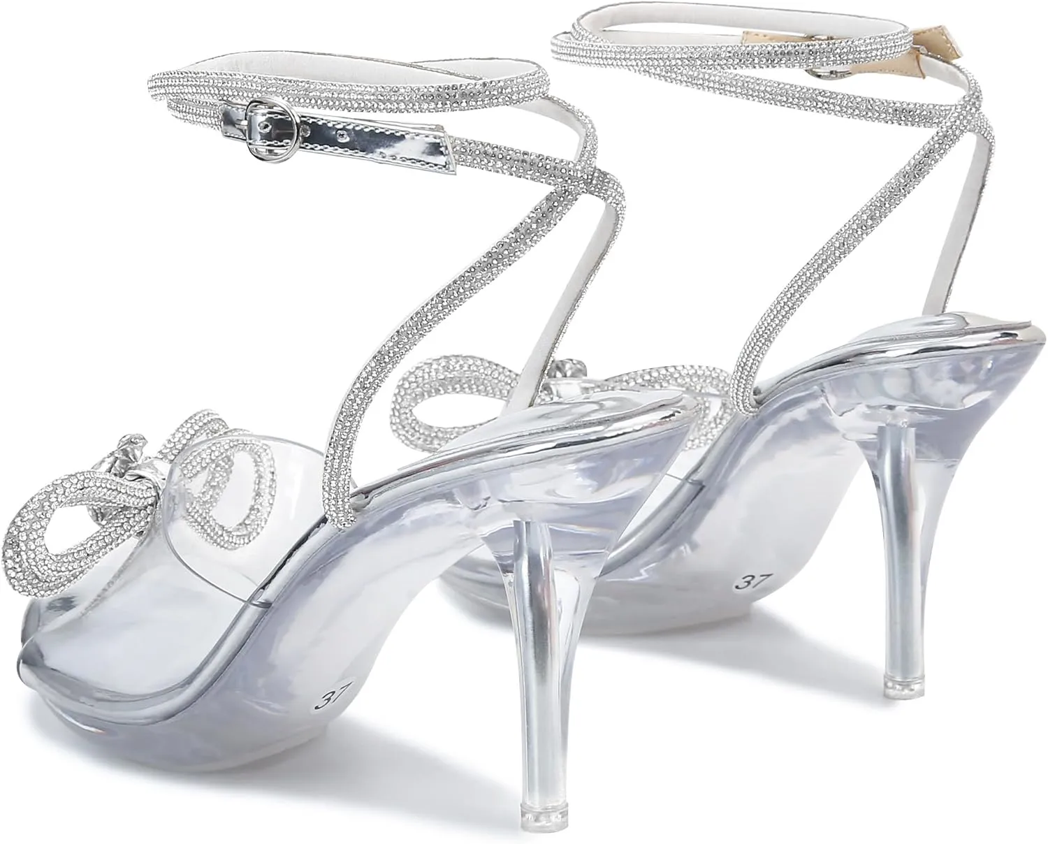 NBUUNBU Clear Heels With Rhinestone Bow Strappy Sandals For Women Ankle Strap Butterfly Transparent Platform High Heel Sexy Slingback Kitten Stiletto Comfortable Wedding Shoes Pump Mules