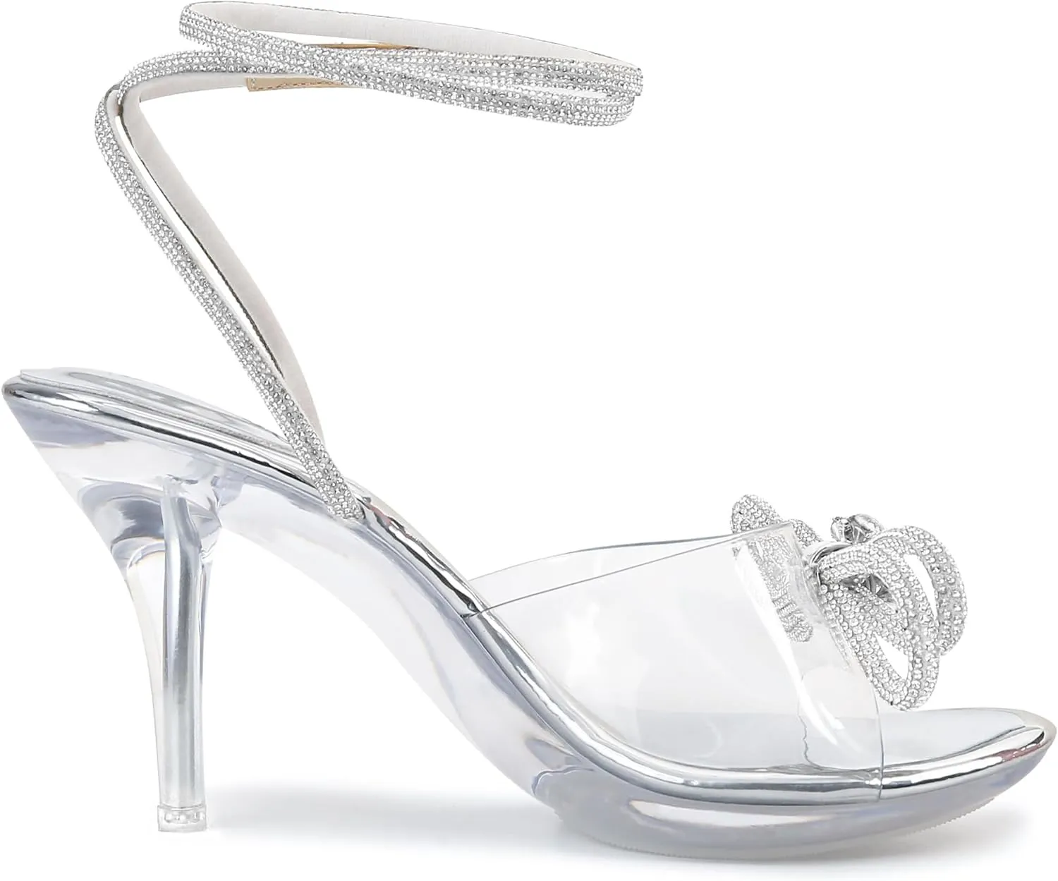 NBUUNBU Clear Heels With Rhinestone Bow Strappy Sandals For Women Ankle Strap Butterfly Transparent Platform High Heel Sexy Slingback Kitten Stiletto Comfortable Wedding Shoes Pump Mules
