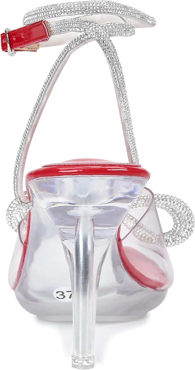 NBUUNBU Clear Heels With Rhinestone Bow Strappy Sandals For Women Ankle Strap Butterfly Transparent Platform High Heel Sexy Slingback Kitten Stiletto Comfortable Wedding Shoes Pump Mules