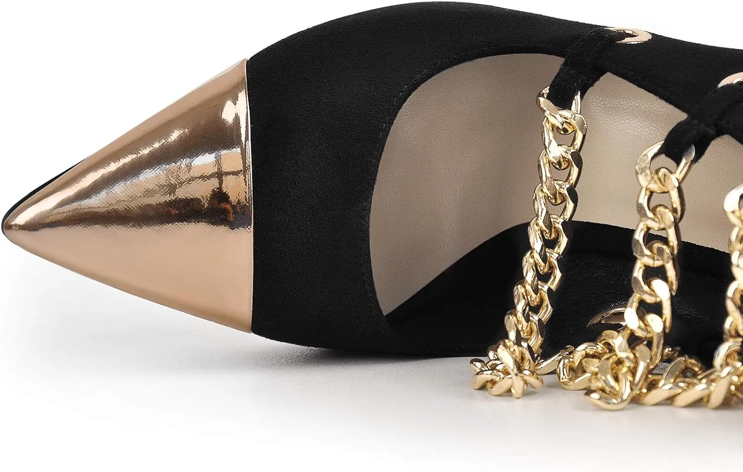 onlymaker Women's Pointed Toe Metal Chains Stiletto High Heel Zip up Boots