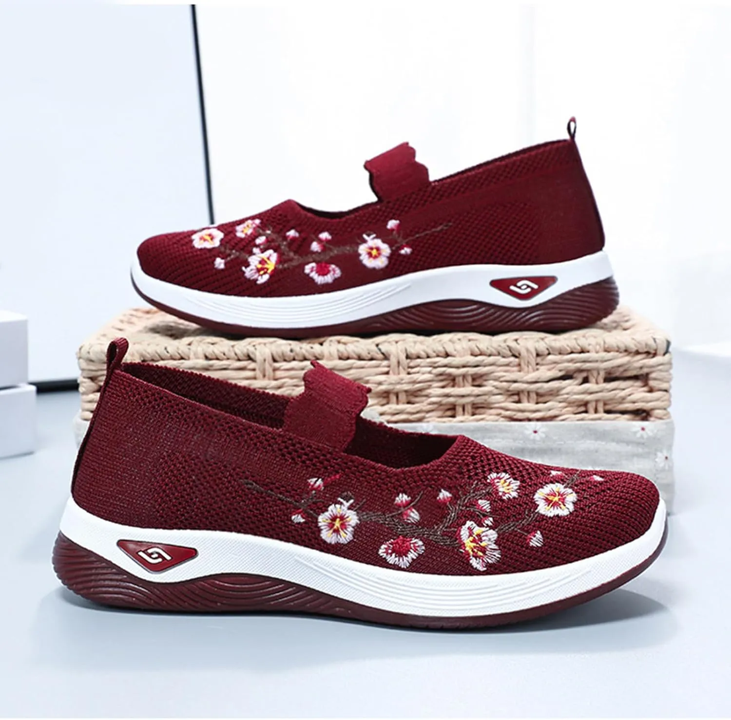 Orthowalk Shoes for Women Wide Width Breathable Walking Shoes Comfortable Slip on Sneakers Arch Support Woven Mesh Breathable Soft Shoe Wide Footwear Comfort Non Slip Work Sneaker
